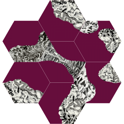 Шестиугольная (шестигранная) цементная плитка Luxemix ручной работы. Коллекция New Horizons. Бордовый цвет.
