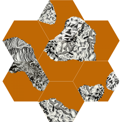 Шестиугольная (шестигранная) цементная плитка Luxemix ручной работы. Коллекция New Horizons. Оранжевый цвет.